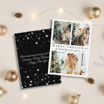 elegant merry christmas black 3 photos collage  card<br><div class="desc">background deco by freepik.com
elegant merry christmas black script 3 three photos collage holiday budget Note Card 
two sided card, on the back side holiday message, custom.</div>