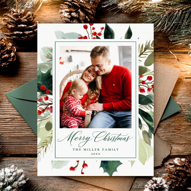 Elegant Merry Christmas Botanical Greenery Holiday Postcard (Creator Uploaded)