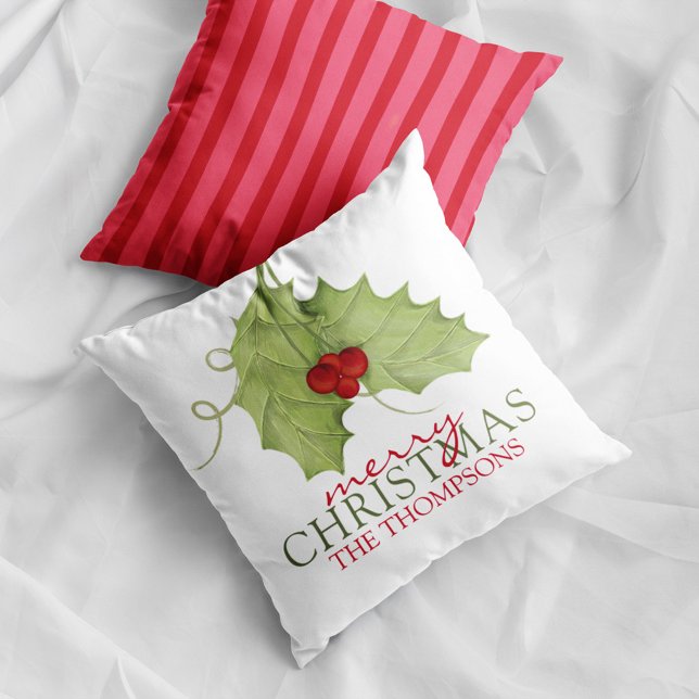 Elegant Merry Christmas Botanical Greenery Holiday Throw Pillow (Creator Uploaded)