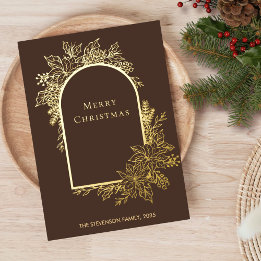 Elegant Merry Christmas Brown Gold Foil Holiday Card
