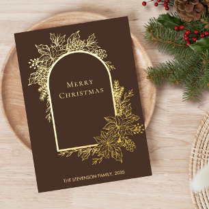 Elegant Merry Christmas Brown Gold  Foil Holiday Card