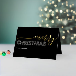 Elegant Merry Christmas Business Black & White Foil Holiday Card