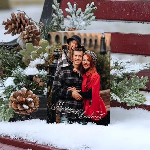 Elegant Merry Christmas Calligraphy 1-Photo Holiday Card