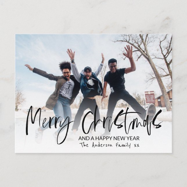 Elegant Merry Christmas Calligraphy Photo Holiday Postcard (Front)