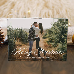 Elegant Merry Christmas Calligraphy Script Photo Block