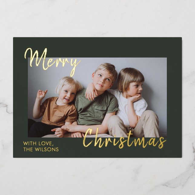 Elegant Merry Christmas Card with Gold Foil (Front)