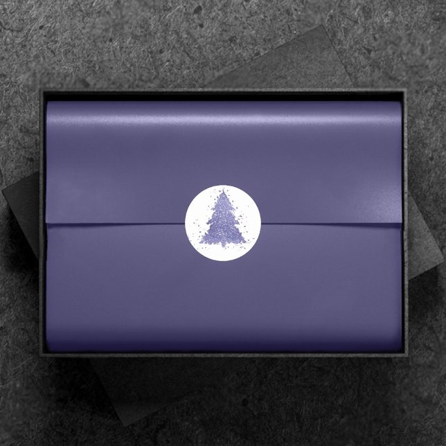 Elegant Merry Christmas | Charming Purple Tree Classic Round Sticker (Creator Uploaded)