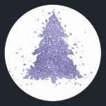 Elegant Merry Christmas | Charming Purple Tree Classic Round Sticker<br><div class="desc">Tis the season to entertain! Lovely soft, shabby chic pastel lavender and sweet lilac purple palette abstract tree and hand-lettered "Merry Christmas" script holiday party, hosting, and gifting accessories collection. This fun festive design features a whimsical sparkly Christmas tree with a frisky paint splatter enhanced with faux metallic glitter along...</div>