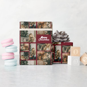 Elegant Merry Christmas Collage Red Wrapping Paper