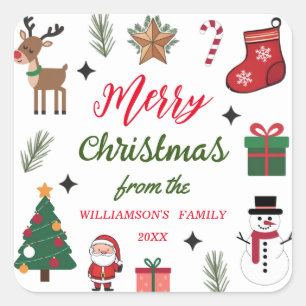 Elegant Merry Christmas Custom Family Name   Square Sticker