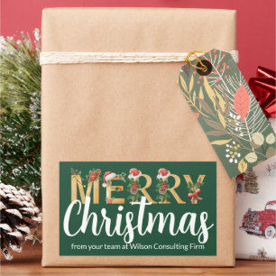 Elegant Merry Christmas Custom Green Company Party Sticker