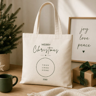 Elegant Merry Christmas Custom Logo Corporate Tote Bag