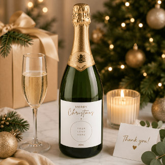 Elegant Merry Christmas Custom Logo Wine Label