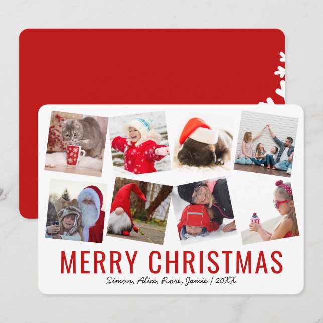 Elegant Merry Christmas Custom Photo Collage Holiday Card (Front/Back)