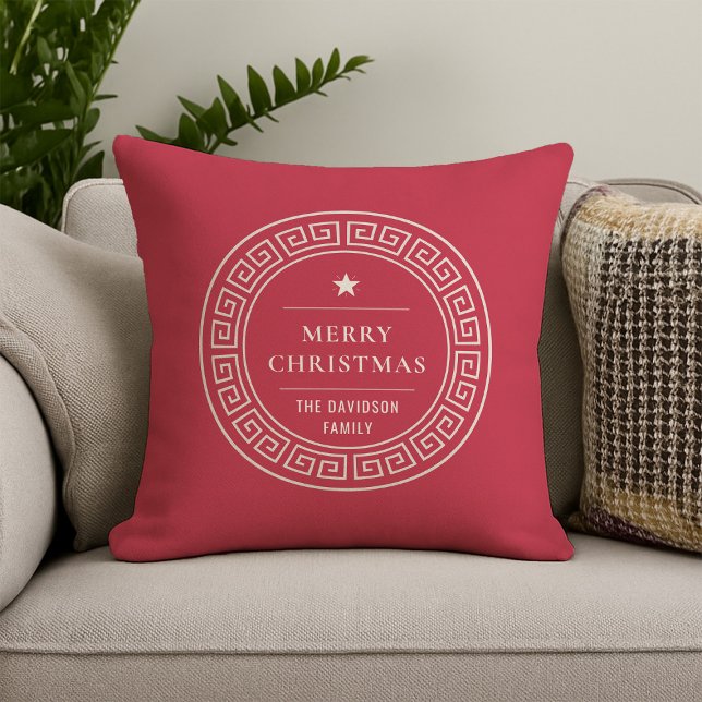 Elegant Merry Christmas Customizable Name Keepsake Throw Pillow (Creator Uploaded)