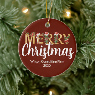 Elegant Merry Christmas Customized Business Red Ceramic Ornament