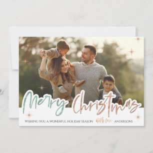 Elegant Merry Christmas Cute Glitter Script Photo Holiday Card