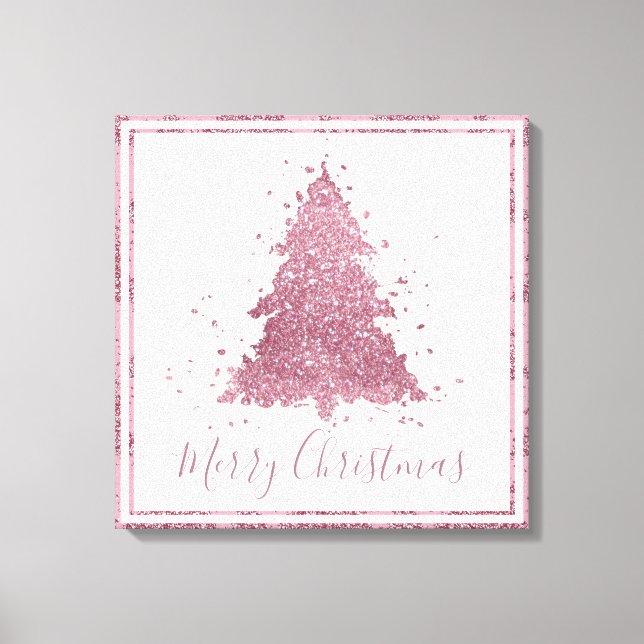 Elegant Merry Christmas | Dusty Mauve Pink Tree Canvas Print (Front)