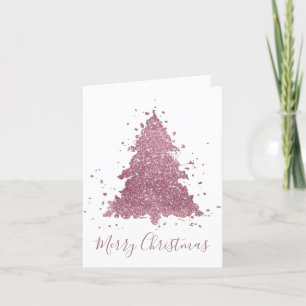 Elegant Merry Christmas Dusty Mauve Pink Tree Holiday Card