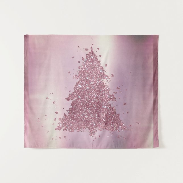 Elegant Merry Christmas | Dusty Mauve Pink Tree Tapestry (Front (Horizontal))