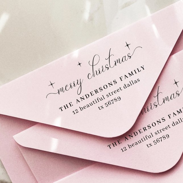 Elegant Merry Christmas Family Return Address Self-inking Stamp (Creator Uploaded)