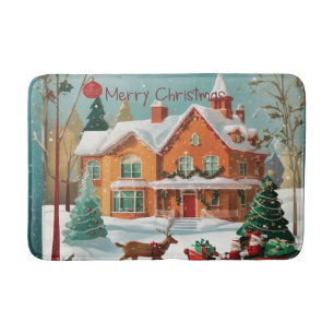 Elegant Merry Christmas Festive Bath Mat