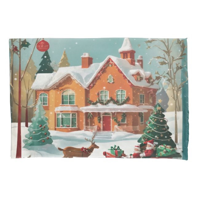 Elegant Merry Christmas Festive Pillowcase (Front)