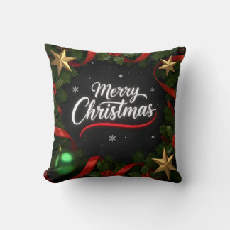 Elegant Merry Christmas Festive Throw Pillow
