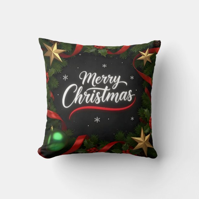 Elegant Merry Christmas Festive Throw Pillow (Front)