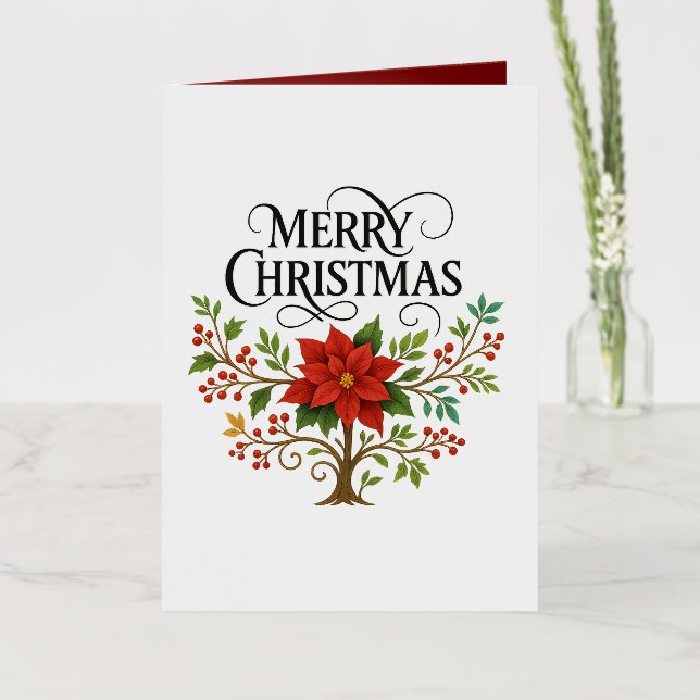 Elegant Merry Christmas Floral Foil Greeting Card (Flower)
