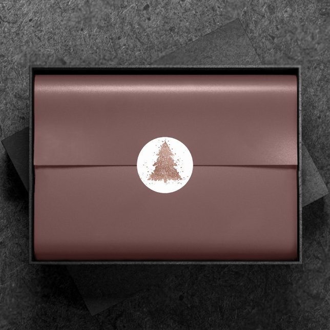 Elegant Merry Christmas | Glam Rose Gold Tree Classic Round Sticker (Creator Uploaded)