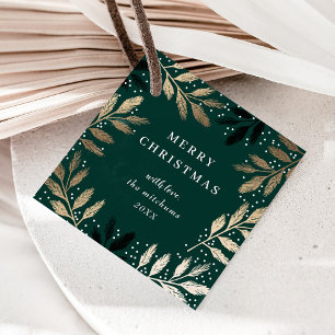 Elegant Merry Christmas Gold Branch Holiday Favour Tags