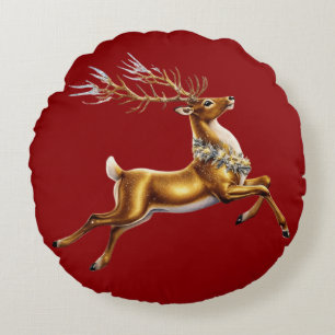 Elegant Merry Christmas Gold moose xmas festive pa Round Pillow