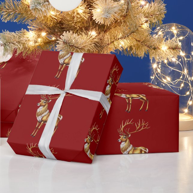 Elegant Merry Christmas Gold moose xmas festive pa Wrapping Paper (Holidays)