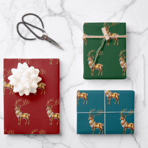 Elegant Merry Christmas Gold moose xmas festive pa Wrapping Paper Sheet