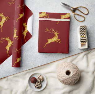 Elegant Merry Christmas Gold Reindeer xmas festive Wrapping Paper