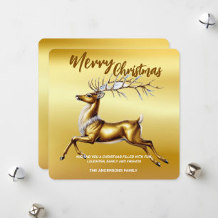 Elegant Merry Christmas Gold santa Deer Moose xmas Holiday Card