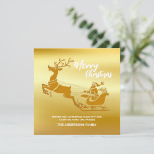Elegant Merry Christmas Gold santa Sled xmas patte Holiday Card
