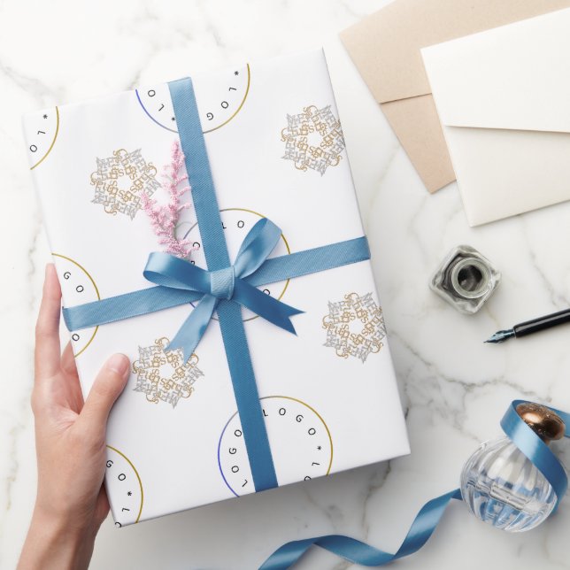 Elegant Merry Christmas Gold & Silver Star & Logo Wrapping Paper (Gifting)