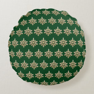 Elegant Merry Christmas Gold Snowflake xmas festiv Round Pillow