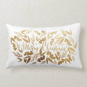 Elegant Merry Christmas Gold White Eucalyptus Lumbar Pillow