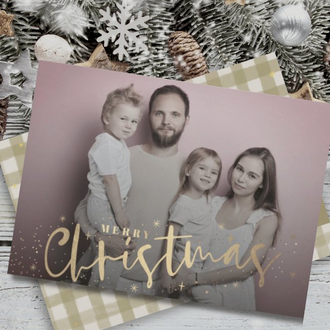 Elegant Merry Christmas Green Plaid & Photo Holiday Card (Creator Uploaded)