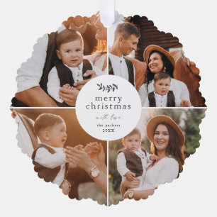 Elegant merry christmas greenery photo collage ornament card