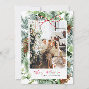 Elegant Merry Christmas Greenery Photo Holiday Card