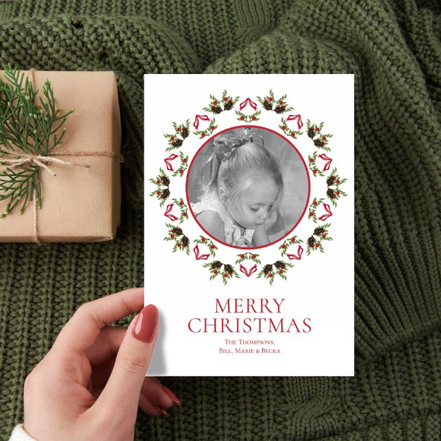 Elegant Merry Christmas Greenery Photo Holiday Card (Elegant Merry Christmas photo card template)