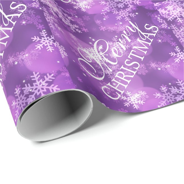 Elegant Merry Christmas Holiday Sparkle Purple Wrapping Paper (Roll Corner)