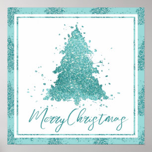 Elegant Merry Christmas   Luxe Aqua Mint Splatter Poster