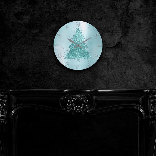 Elegant Merry Christmas | Luxe Aqua Mint Splatter Round Clock (Creator Uploaded)