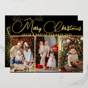 Elegant Merry Christmas Multi Photo Foil Holiday 