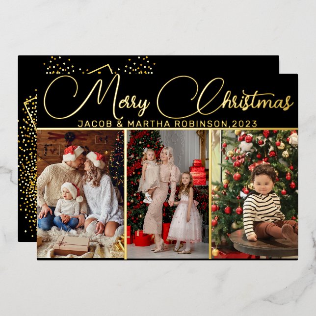 Elegant Merry Christmas Multi Photo Foil Holiday  (Front/Back)